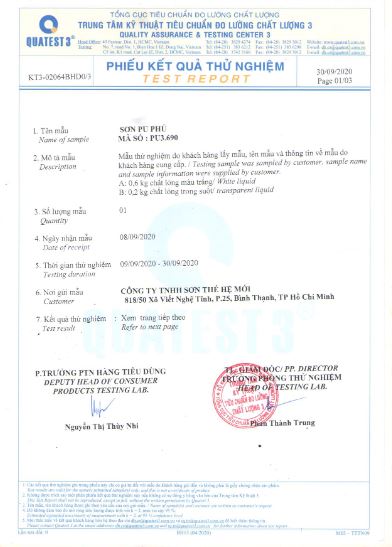 Phiếu kết quả thử nghiệm - Sơn Hân Vượng Phát - Công Ty TNHH Đầu Tư Thương Mại Hân Vượng Phát